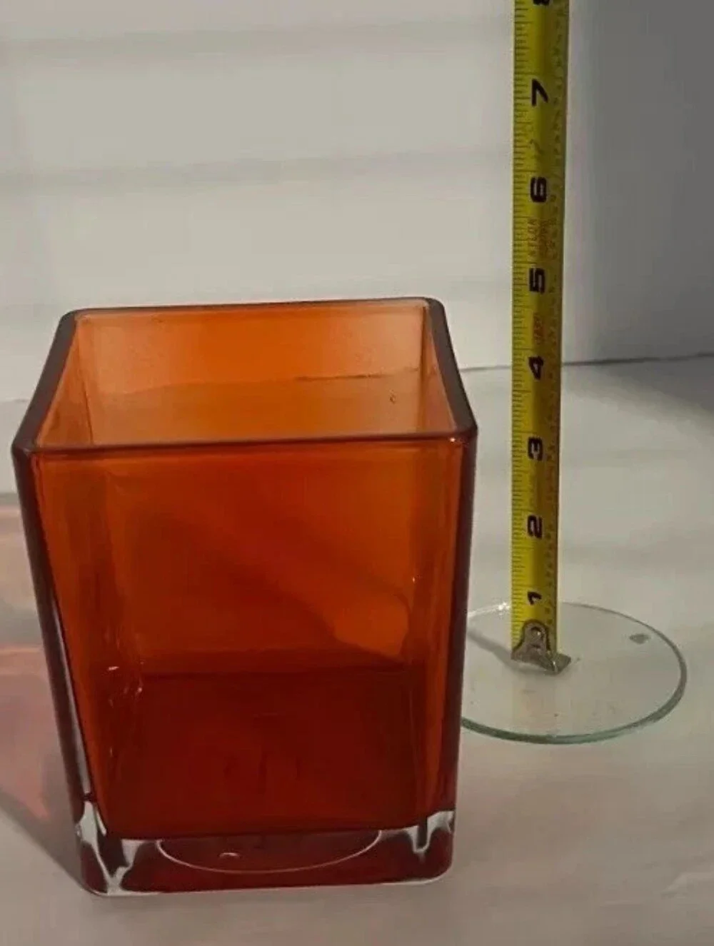 Decorative Orange Square Glass Cube Container Indoor Decor Candle Holder 4